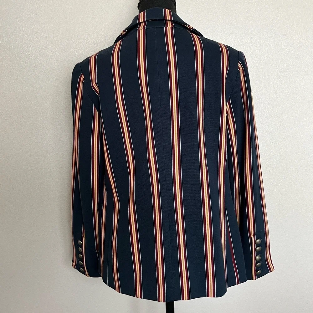 CHICOS navy blue Striped Twill Ponte Blazer